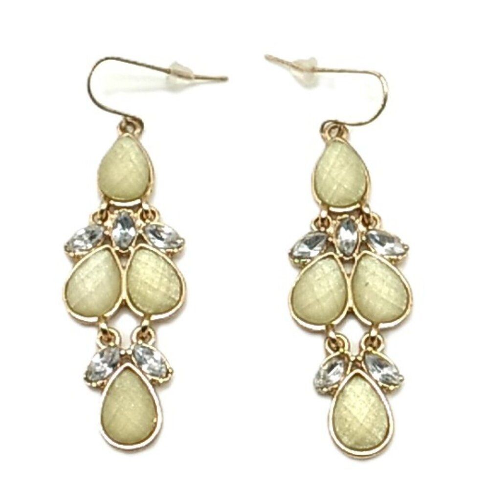 Cascading Faceted Iridescent Cornsilk Yellow Teardrop Chandelier Earrings